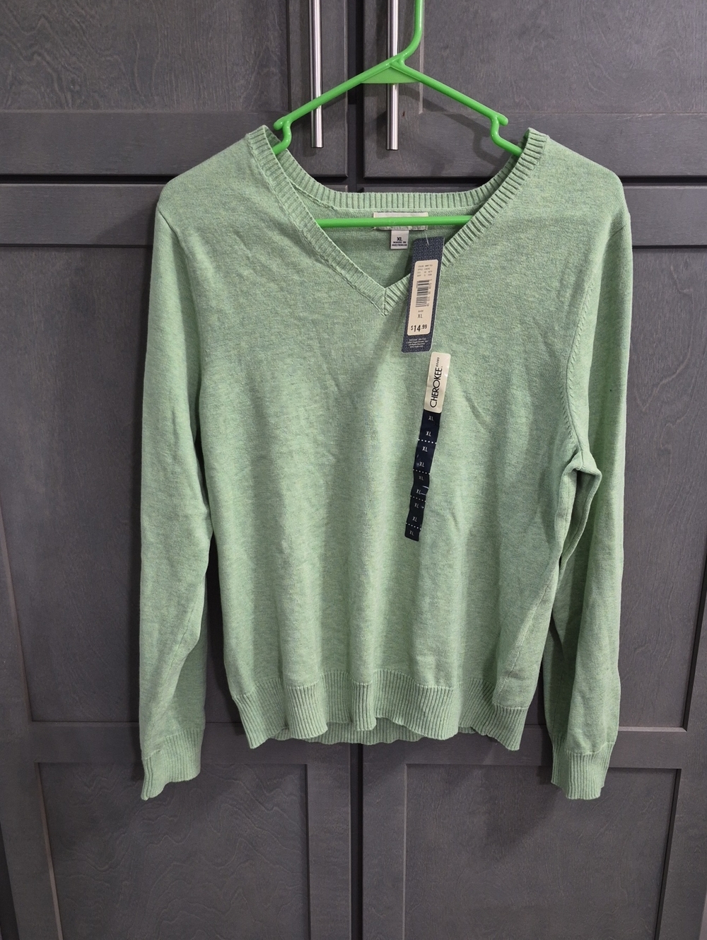 Cherokee Mint Tea Green V-Neck Women's Sweater